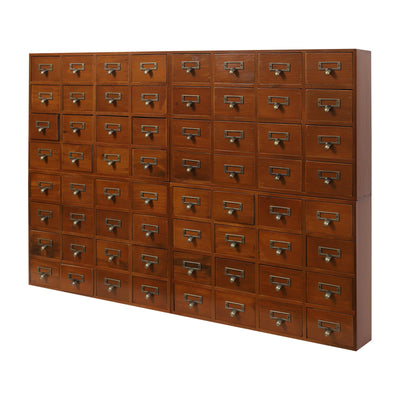 64-Drawer Wooden Storage Box, Traditional Apothecary Curio Cabinet, Library Card Catalog Cabinet Herb Storage Box w/Label Holders Handles