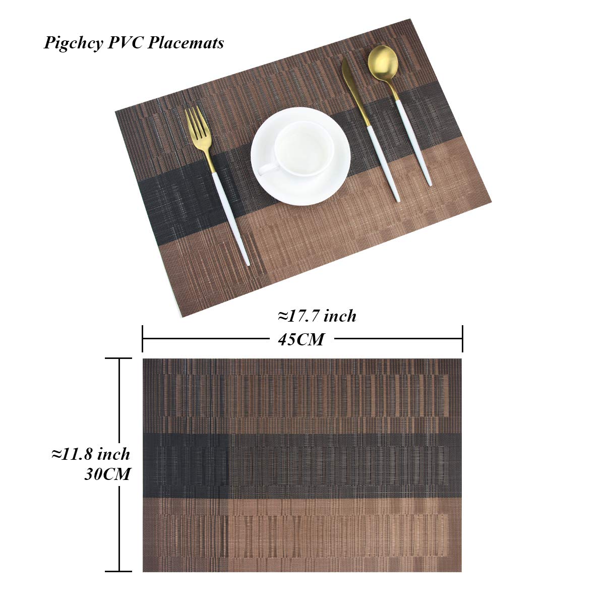 PIGCHCY Placemats,Durable Placemats for Dining Table,Washable Woven Vinyl Kitchen Placemats Set of 4 (Brown) PIGCHCY