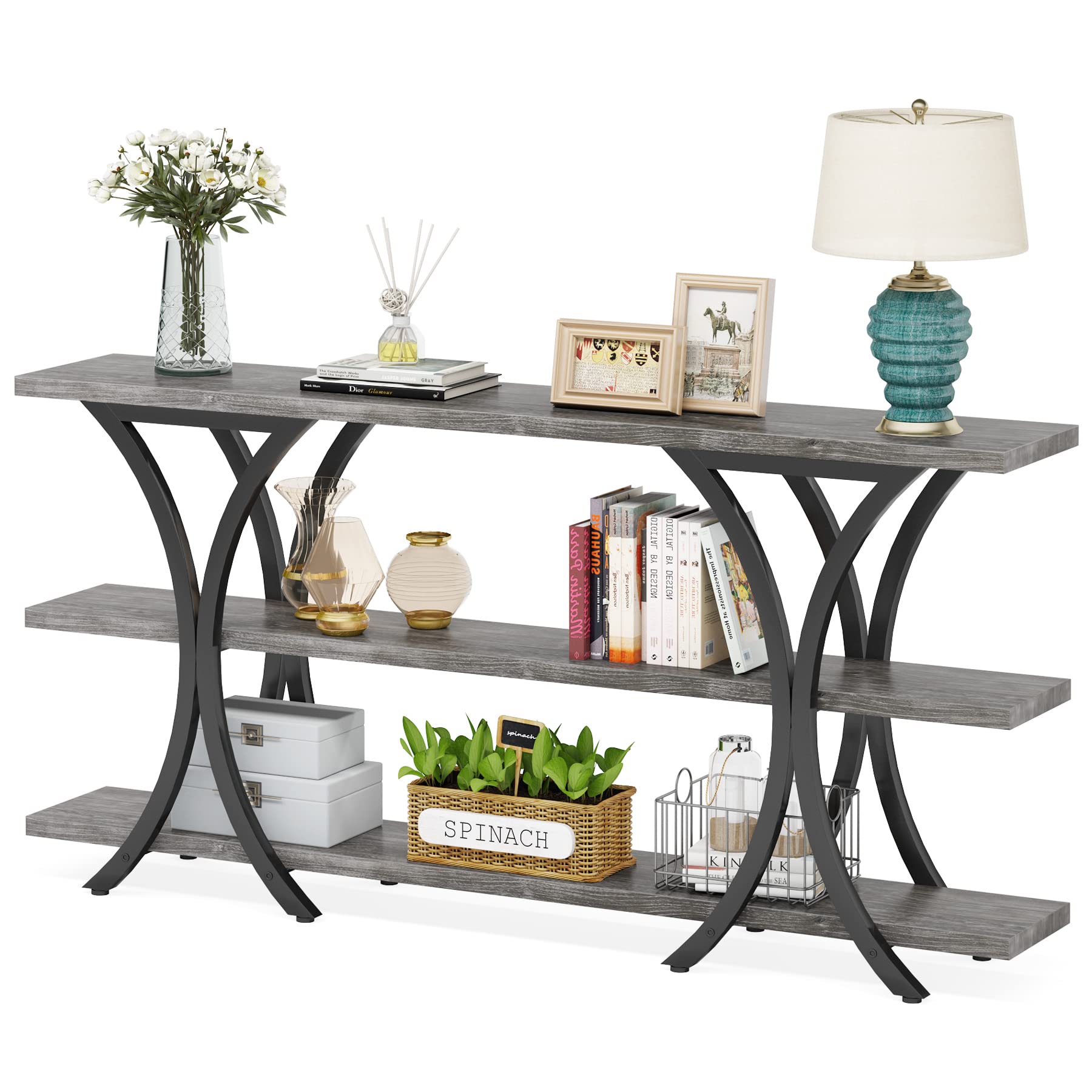 Tribesigns 70.8 Inch Narrow Console Table, Long Sofa Table Entry Table with 3 Tier Storage Shelves for Entryway Hallway Living Room (Gray) - WoodArtSupply