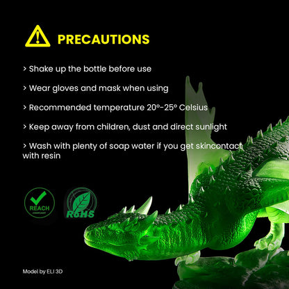 ELEGOO Standard Plant-Based 3D Printer Resin with Low Odor and High Precision, 405nm UV Curing Resin for Mars Saturn Jupiter MSLA DLP LCD 3D Printing - Clear Green 2000g