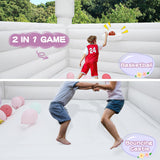 14FT White Bounce House, 100% PVC Outdoor Inflatable Castle for Kids - Fun Bouncy Castle, Easy to Set up Jumpy House with Slide and Ball Pit for Holidays, Yard Decorations, and Parties kaiwrxin