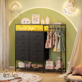 Black Dresser for Bedroom with 8 Drawers and Hanging Rack, 47 Inch Closet Dressers with LED Lights, Shelves & Charging Station, Clothes Storage Organizer Harpaq