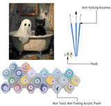 Halloween Paint by Numbers Kit for Adults, Ghost Oil Painting by Numbers with Brushes, Black Cat Art and Crafts Canvas Kit for Beginner Home Decor 16x20 inch / 40x50 cm Clendo