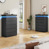 BTHFST 5 Drawers Black Tall Dresser with LED Lights, Modern Tall LED Organizer for Bedroom, Wooden Tall Chest of Drawers with Large Capacity for Bedroom, Closet, Hallway BTHFST