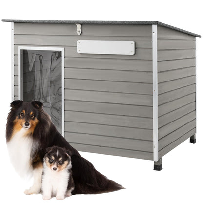 Ketive Dog House Outdoor & Indoor, Wooden Dog Kennel with Raised Feet for Small to Large Dogs, Dog Houses with Removable Floors, Weatherproof Asphalt Roof Kennel for Dogs Outside PET65 - WoodArtSupply