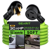 GEARit 30 Amp (50 Feet) 3 Prong Dryer Extension Cord NEMA 10-30P to 10-30R STW 10AWG/3 Heavy Duty, RV EV Charging Cable 125/250V GearIT