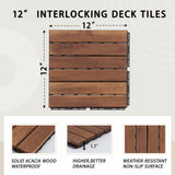 Deck Tiles - Pack of 10 Waterproof Acacia Wood Patio Tiles, Flooring Tiles for Indoor and Outdoor - Decking Stripe Pattern, Dark Brown, 12 x 12 x 1.7 inches SweetGO corporation