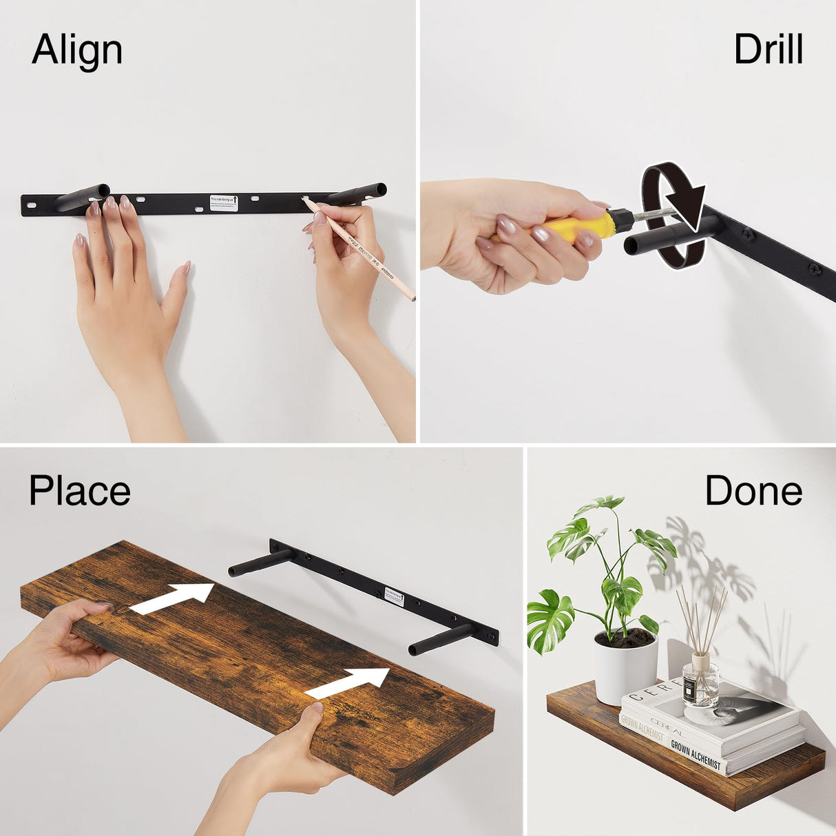 BAYKA Floating Shelves Set of 2, 22.5" Rustic Wood Wall Mounted Shelves for Bathroom, Bedroom, Living Room, Kitchen & Office, Hanging Display Shelf with 22 lbs Capacity (Rustic Brown) BAYKA