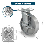 CWfutureparts 8" x 2" Caster Wheels, Heavy Duty Industrial Casters, Brake Caster Wheels with Roller Bearing - Semi Steel Cast Iron Wheels - 5200 Lbs Capacity Per Set of 4 CWfutureparts