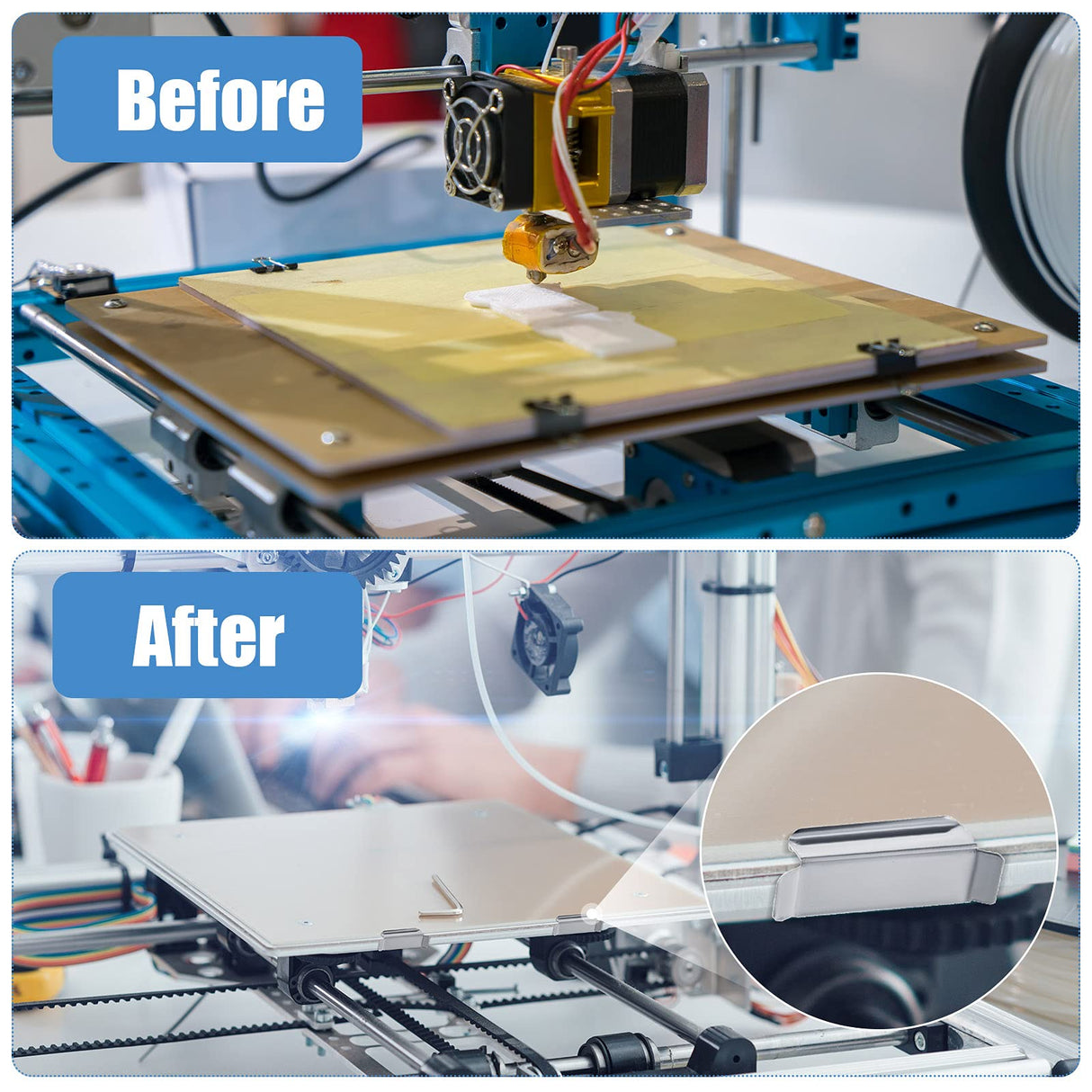 Hotop 16 Pcs 3D Bed Clips Clamp Stainless Steel Glass Bed Clips Compatible with Ender 3 Pro, Ender 3 V2, Ender 3S, Ender 5 Pro, CR-20 PRO, CR-10S Pro and Other Creality 3D Printer, Silver Hotop