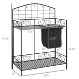 Outsunny Folding Potting Bench Table, Metal Garden Workstation, Work Bench with Large Build-in Bag with Cover, 5 Hanging Hooks & Storage Shelf, Flourishes Outsunny