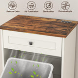 Tilt Out Trash Cabinet, Farmhouse Trash Can Cabinet w/Negative ion, Dog Proof 10 Gallon Garbage Can Cabinet for Kitchen, Bathroom, Living Room, White Halitaa