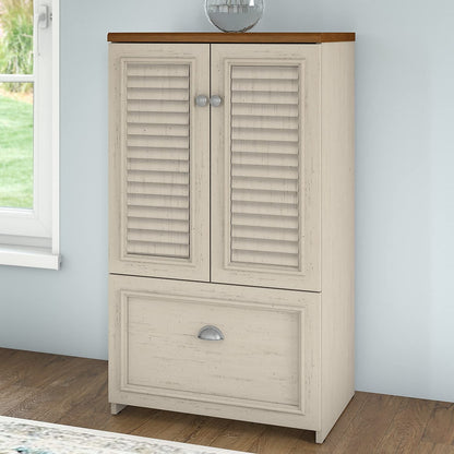 Bush Furniture Fairview Storage Cabinet with Drawer, Antique White/Tea Maple (WC53280-03) - WoodArtSupply