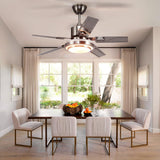 Fandian 48" Modern Ceiling Fans with Lights Remote Control Reversible Fan, Stainless Steel Blades, 3 speeds and 3 Color Changes Lighting Fixture with LED Board for Bedroom Living Room Fandian