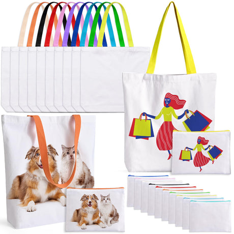 20 Pack Sublimation Blanks Tote bags, MAFYE Reusable Grocery Bags DIY Heat Transfer Canvas Tote Bags Cosmetic Makeup Bags Shopping Bags W/Customized Color for DIY, Advertising, Christmas Craft Present MAFYE