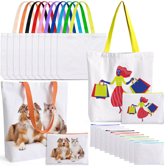 20 Pack Sublimation Blanks Tote bags, MAFYE Reusable Grocery Bags DIY Heat Transfer Canvas Tote Bags Cosmetic Makeup Bags Shopping Bags W/Customized Color for DIY, Advertising, Christmas Craft Present