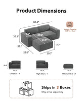 Amada 80" L Shaped Sofa Modular, Corduroy Clopud Couches with Deep Seats &High-Back, Upholstered Couches for Living Room Bedroom with Ottoman, No Assembly Required(2-Seater&1 Ottoman,Grey) AMADA HOMEFURNISHING