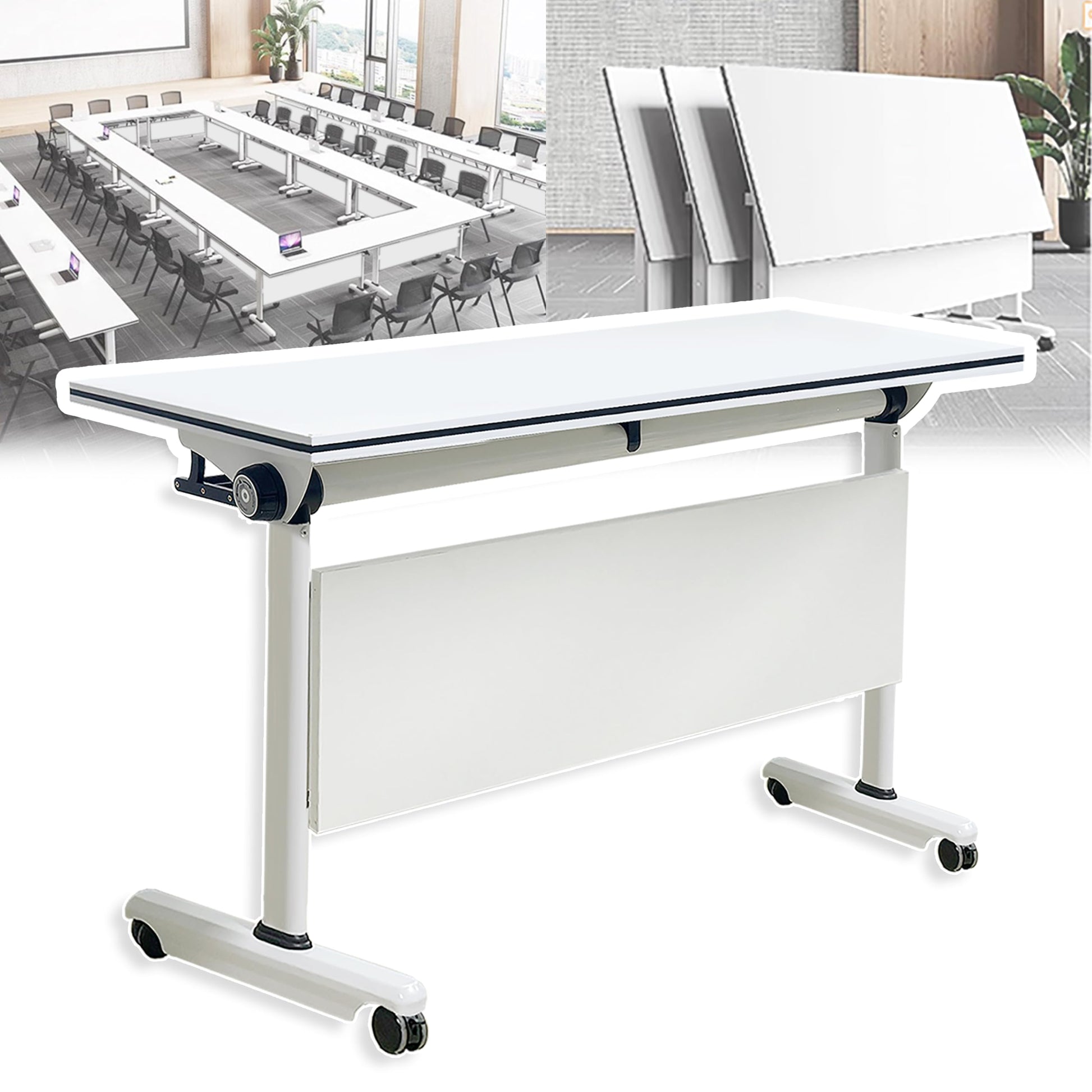 HSHBDDM Folding Conference Table Foldable Conference Table, Conference Rooms Training Rooms Flip Top Mobile Training Table, Rolling Meeting Table with Caster Wheels, Suitable for Office,Meeti - WoodArtSupply