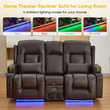 IPKIG 67" Power Reclining Loveseat Sofa, Electric Home Theater Seating with Console/4 Colors Ambient Lighting/Bluetooth Speakers/USB Ports/Built-in Outlets (Brown, Loveseat Recliner) IPKIG