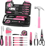 39 Piece All Purpose Basic Household Pink Tool Kit for Women - Small Tool Set with Toolbox Great for Home, Garage, Office and College Dormitory Use HANGYING