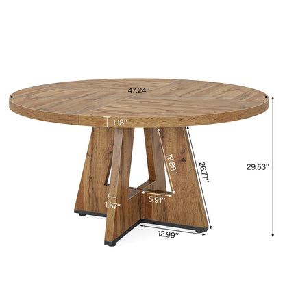 Tribesigns Round Dining Table for 4, 47 Inch Retro Brown Kitchen Table Small Dinner Table Farmhouse Wood Kitchen Dinning Table for Dining Room Kitchen,Living Room (Chairs not Included) - WoodArtSupply