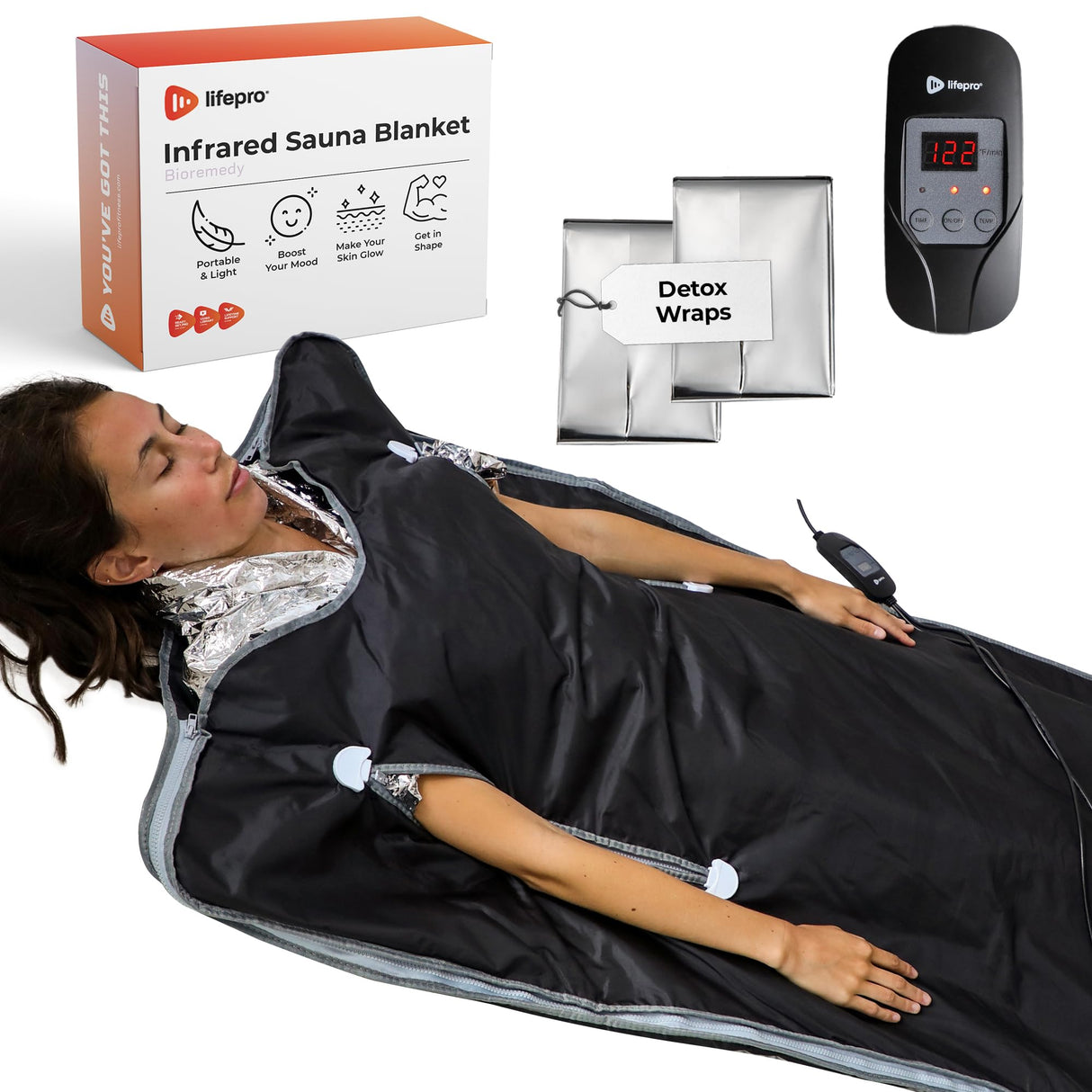 LifePro Sauna Blanket for Detoxification - Portable Far Infrared Sauna for Home Detox Calm Your Body and Mind Large Black LifePro