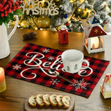 Artoid Mode Christmas Believe Buffalo Check Plaid Placemat for Dining Table, 12 x 18 Inch Winter Holiday Rustic Washable Table Mat Set of 4 Artoid Mode