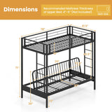 KOMFOTT Metal Twin Over Futon Bunk Bed, Heavy-Duty Loft Bed with Convertible Futon Underneath, Metal Slats Support, Dual Ladders & Full Length Guardrail, No Box Spring Needed (Black) KOMFOTT