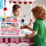 Wooden Ice Cream Toys Kids Kitchen Play Store for Toddlers Girls, Play Kitchen Accessories with Scoop & Menu & Fake Money, Wooden Toys for 3 4 5 Year Old Girls Boys Birthday Toyssa