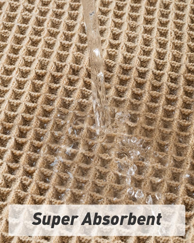 Upgraded Waffle Runner Rug, Super Absorbent Non Slip Bath Mats for Bathroom Floor, Machine Washable Bathroom Runner Rug with Tassels, Ideal for Hallway Bedroom Laundry Room, Brown, 2'x 6'(24" x 72") AMOAMI