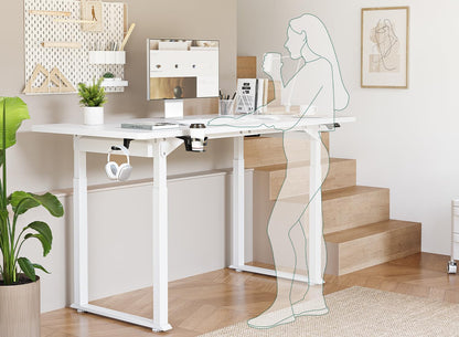 FEZIBO Standing Desk 4 Legs with Dual Motors, 63x29 Electric Standing Desk Adjustable Height with Strong Stability, Stand up Desk with Whole-Piece Tabletop, White（2 Packeges） - WoodArtSupply