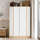 Timechee Almirah for Clothes, Storage Wardrobe Closet Cabinet, Clothes Closet with Metal Hanging Rod, 4 Shelves and Sliding Doors for Bedroom, Natural + White (21.4" D x 47.2" W x 69.7" H) Timechee