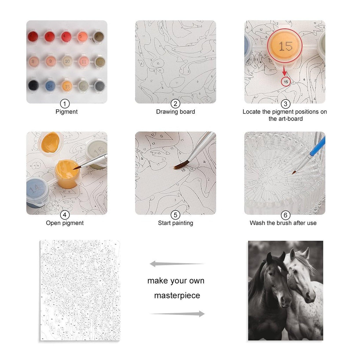 TKJMCSW Black and White Horses Paint by Numbers Kit for Adults Beginners Adult Paint by Number Kits on Canvas DIY Acrylic Oil Paints Paintwork with Paintbrushes for Gift Home Wall Decor 12x16inch TKJMCSW