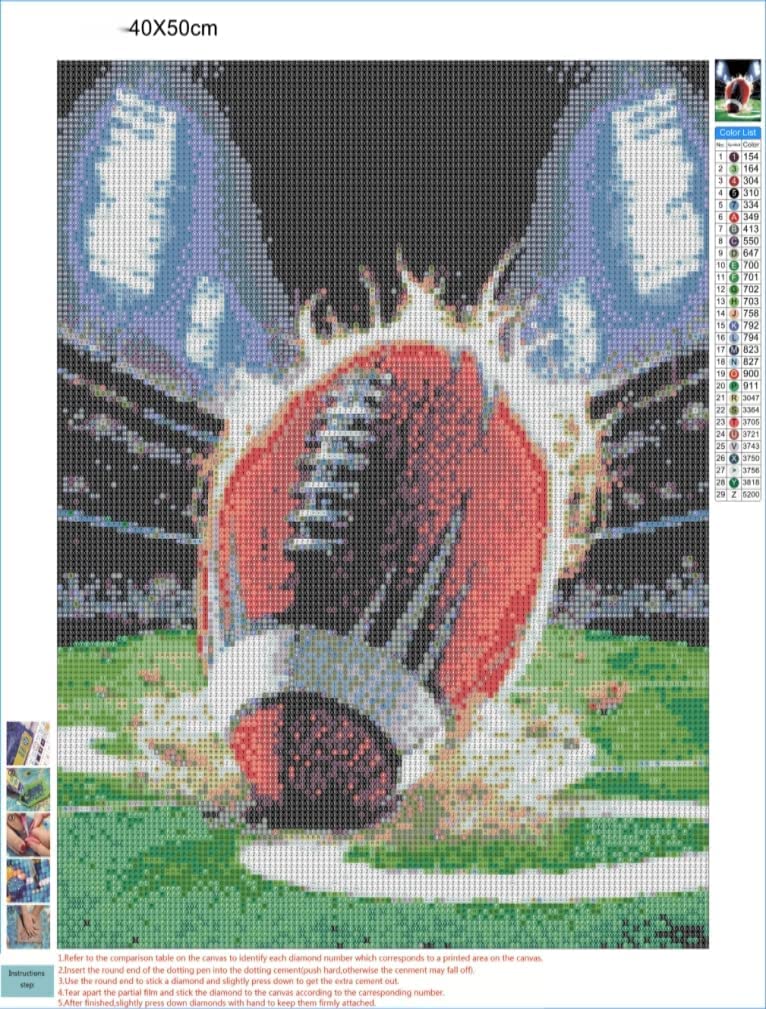 Apomelo Diamond Art Football Diamond Art Painting Kit for Adults Rugby Sports Diamond Art Craft for Decor, Super Football,12x16 inches Apomelo