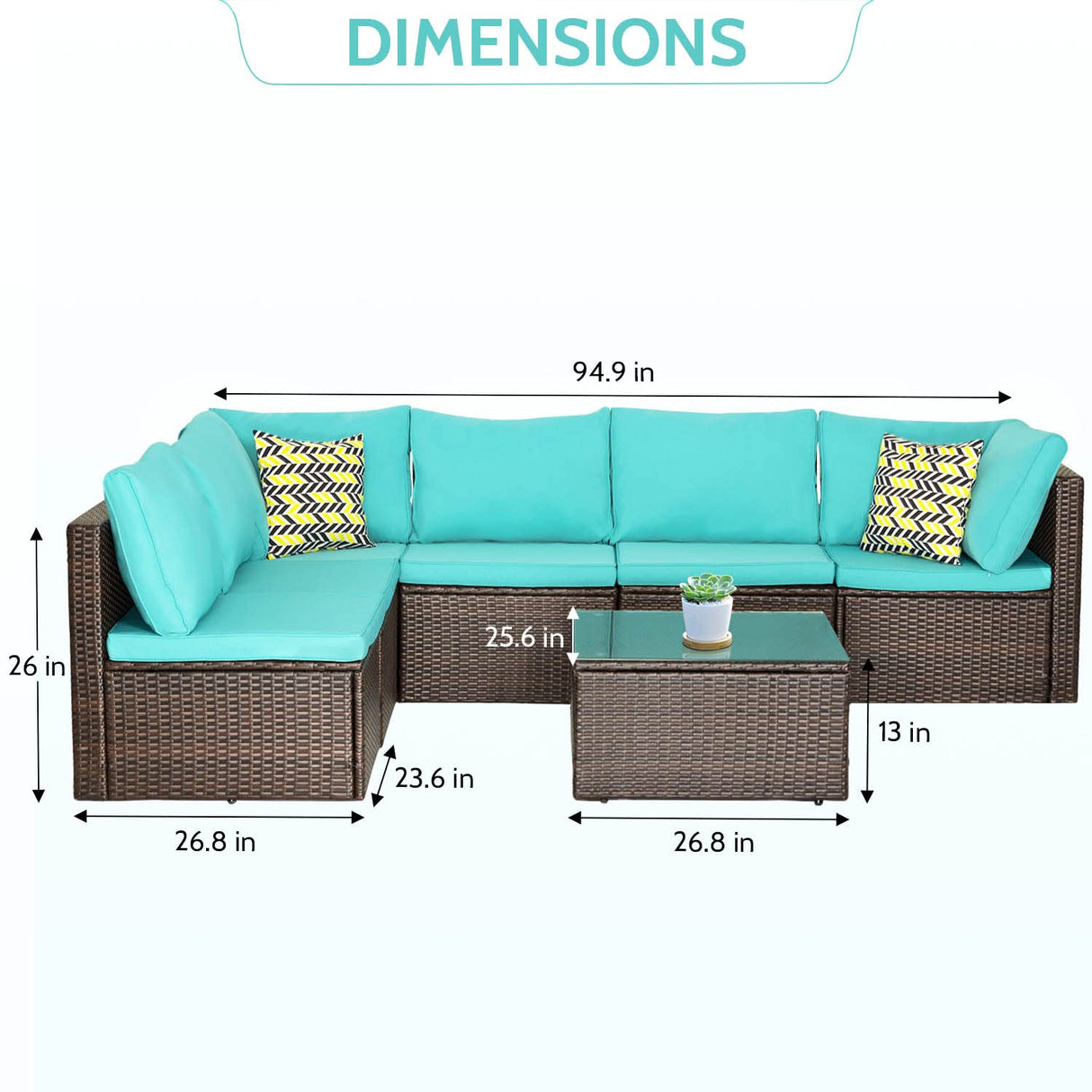 PayLessHere Patio Furniture Set 7 Pieces Outdoor Furniture Wicker Conversation Set Sectional Sofa and Coffee Table Wicker Patio Conversation Sets for Backyard Porch Balcony Poolside,Blue Cushion PayLessHere