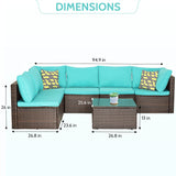 PayLessHere Patio Furniture Set 7 Pieces Outdoor Furniture Wicker Conversation Set Sectional Sofa and Coffee Table Wicker Patio Conversation Sets for Backyard Porch Balcony Poolside,Blue Cushion PayLessHere