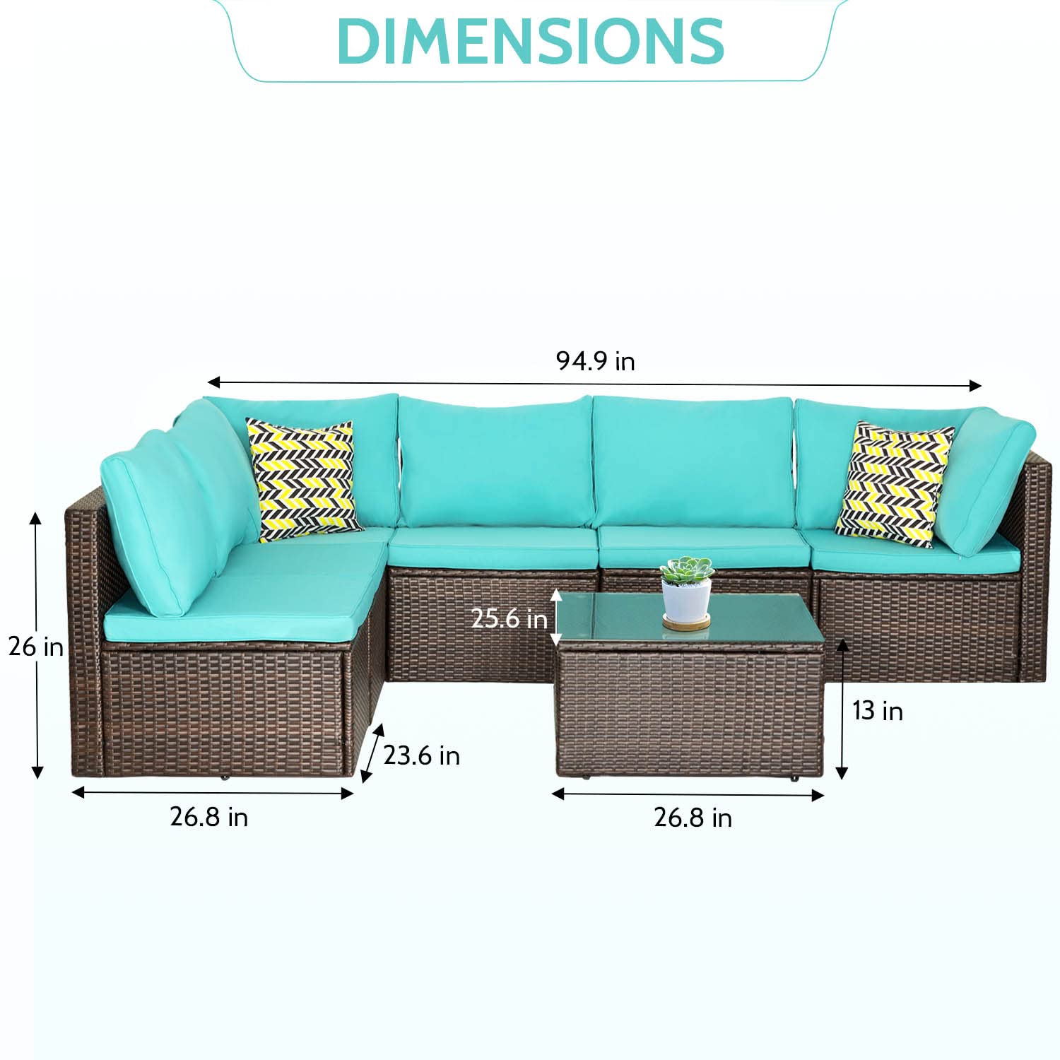 PayLessHere Patio Furniture Set 7 Pieces Outdoor Furniture Wicker Conversation Set Sectional Sofa and Coffee Table Wicker Patio Conversation Sets for Backyard Porch Balcony Poolside,Blue Cush - WoodArtSupply