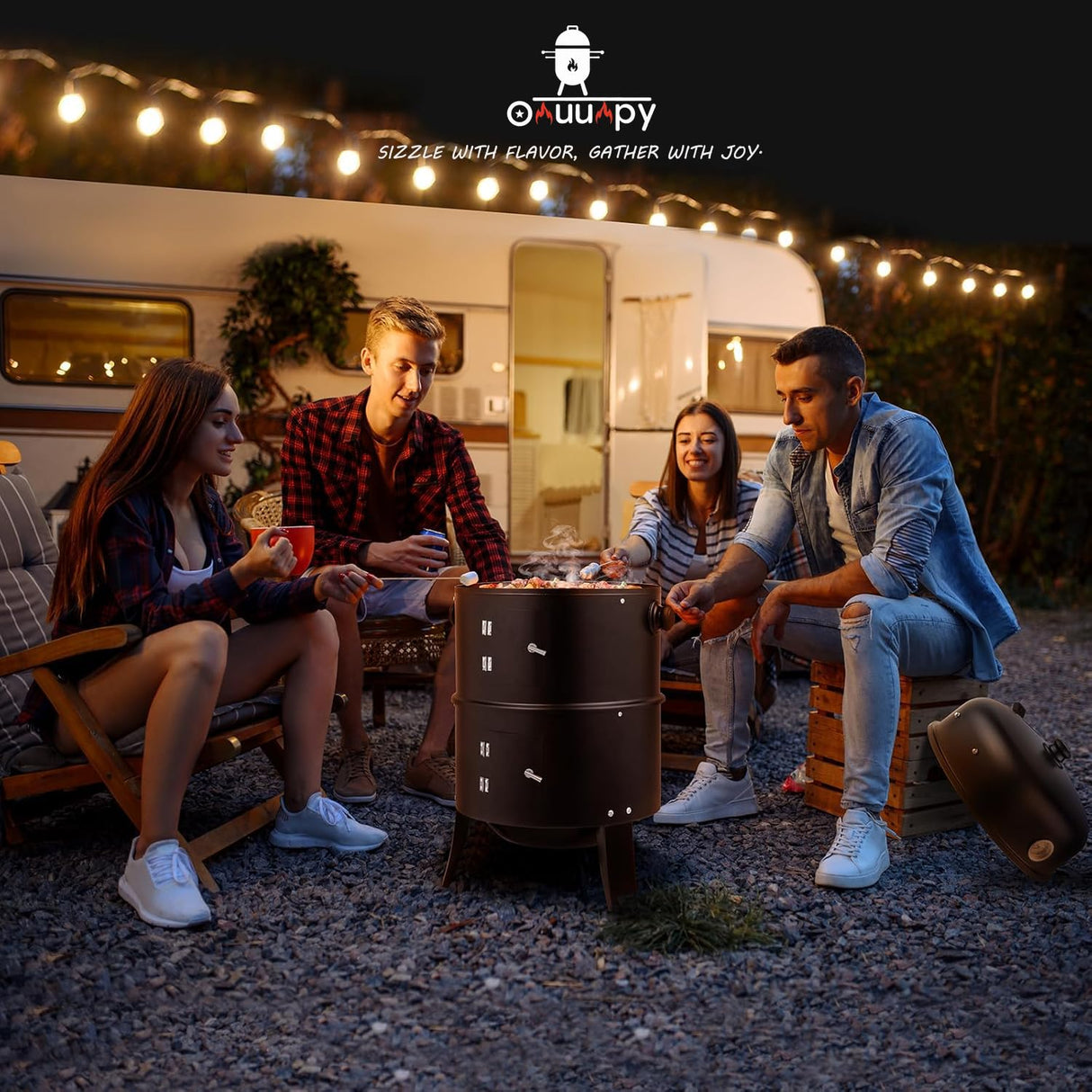 3-in-1 Vertical Charcoal Smoker, 16in BBQ Smoker Grill with Built-in Thermometer, Air Vent, and 2 Access Doors of black iron, Idea for Parties, Backyard, Barbecues ONUUNPY