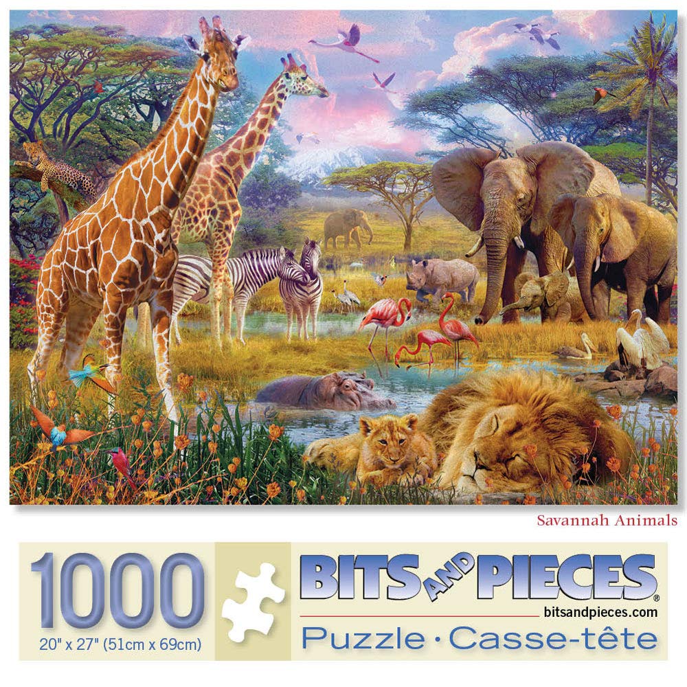 Bits and Pieces – 1000 Piece Jigsaw Puzzle for Adults – Savannah Animals - Jungle Scene Jigsaw Puzzle by Artist Jan Patrik, Completed Puzzle Size: 20" x 27" Bits and Pieces