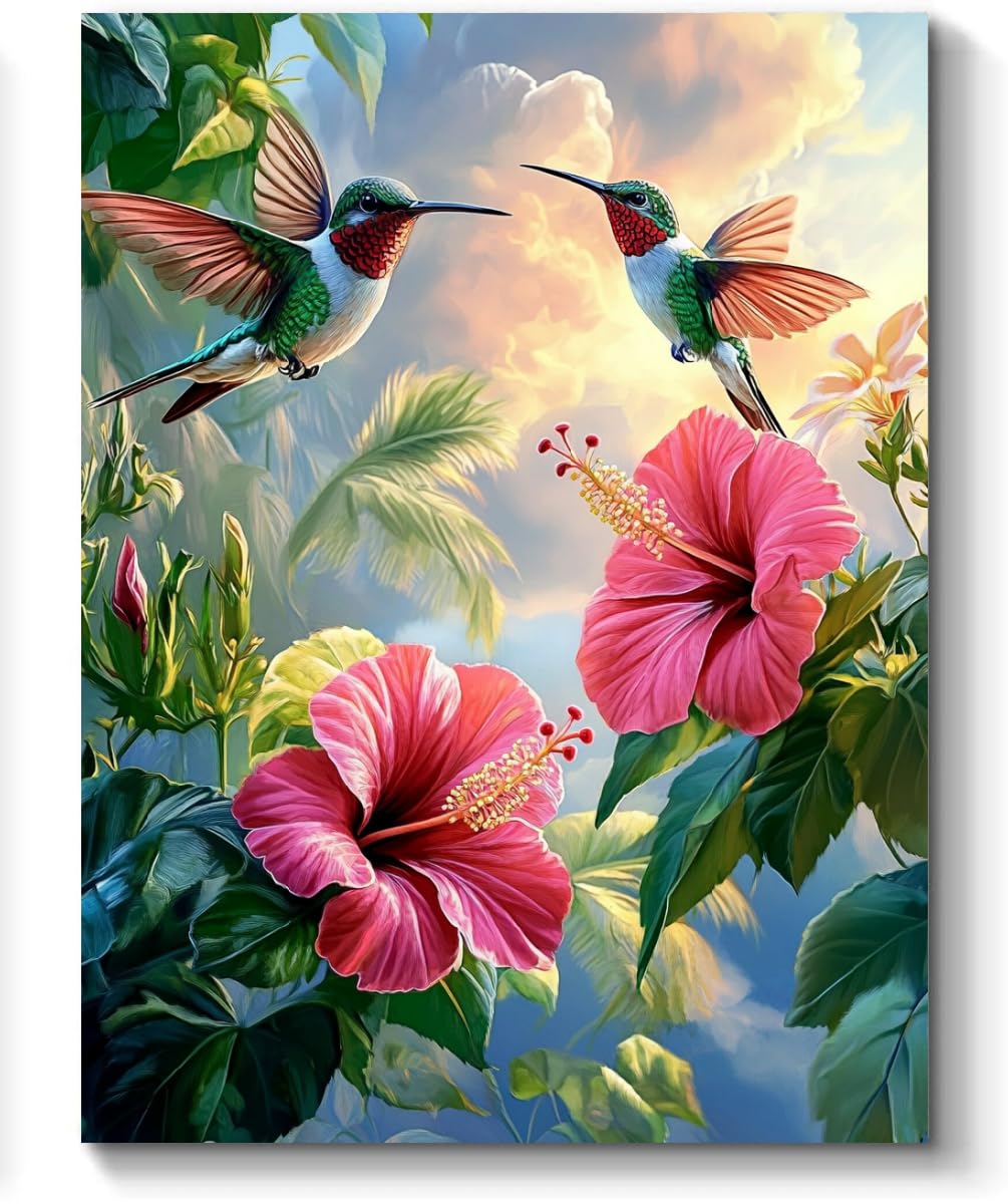 Hummingbirds Hibiscus Flowers Paint by Numbers Kit for Adults, 16"x20" Canvas Painting Kit for Beginners, Modern Aesthetic DIY Paint by Number on Canvas for Home Wall Decor 357 Generic