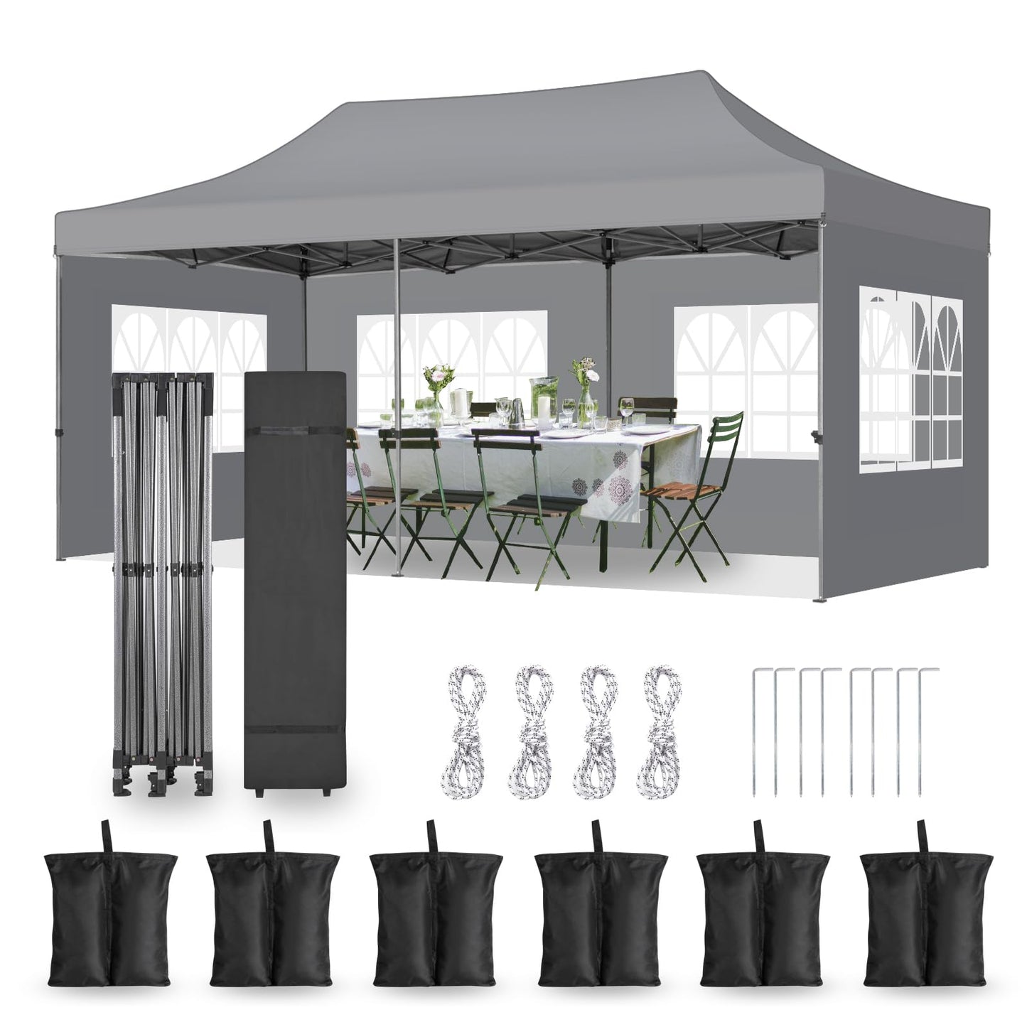 10x20 Heavy Duty Pop Up Canopy Tent with 6 Removable Sidewalls, Easy Setup Commercial Outdoor Canopy, Upgraded Waterproof Windproof Canopy for Parties with Roller Bag, Frame Thickened