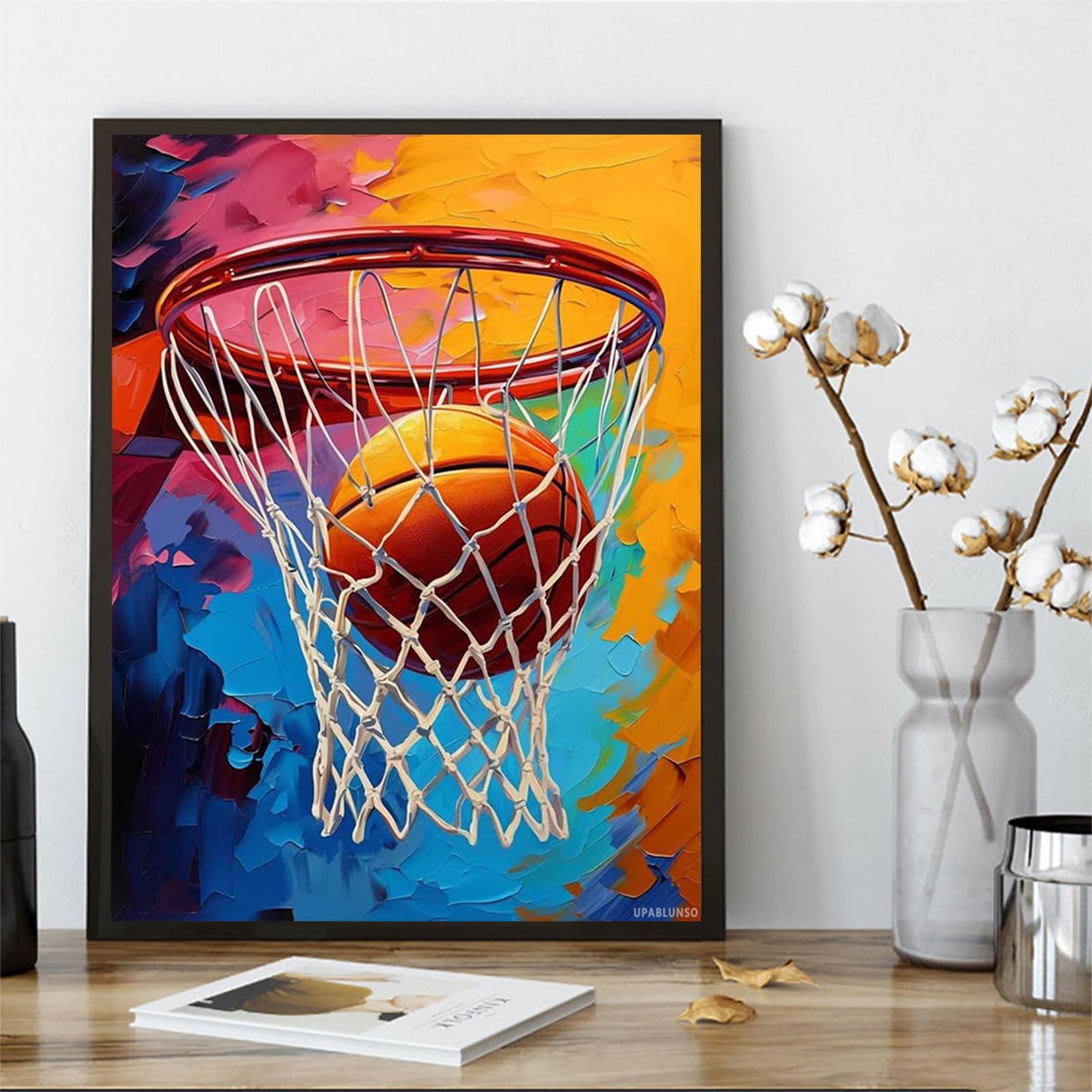 UPABLUNSO Funny Basketball Diamond Art Painting Kits for Adult, Ball Sports 5D Diamond Art for Adults, Round Drill Painting by Diamonds Art and Crafts for Home Wall Decor Gift 12x16 inch UPABLUNSO