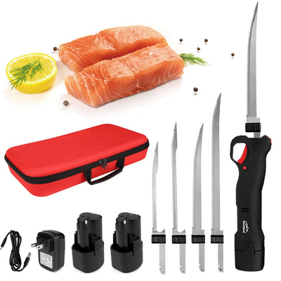 WellMall Cordless Electric Fillet Knife - Electric Fillet Knife for Fish with 4 Stainless Steel Blades, Cordless, with Safe Lock, Non-Slip Grip Handle