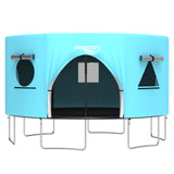 12FT Trampoline Tent Frameless Shade Cover with LED Light, Trampoline Accessory Tent Outdoor, Fit Round Trampoline with 8 Straight Poles – Blue Gardenature