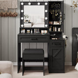 Fameill Vanity Desk with Mirror and Lights,Make up Vanity with Chair and Outlet,Dressing Table with Jewelry Cabinet, Bedroom Vanity with 2 Drawers, 3 Lighting Colors,36.4 inch,Black Fameill