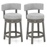 COSTWAY Bar Stool Set of 2, 27-inch 360° Swivel Barstool with Upholstered Back & Seat, Solid Rubber Wood Legs & Footrest, Farmhouse Counter Height Chair for Home, Bar, Cafe, Grey (2, Seat height 27‘’) COSTWAY