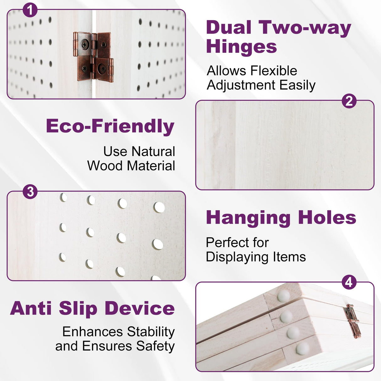 HIGREENA Room Divider 5.6FT Pegboard Display Wood Room Divider Panel 6 Panel Folding Room Divider Room Divider Screen Partition Room Dividers, White HIGREENA