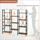 DSNAPE Triple 4 Tier Bookshelf with 11 Open Book Shelves,Home Office Bookcase Shelf Heavy Duty Storage Organizer,55" H Industrial Display Shelves for Living Room,Kitchen Room,Flower Room,Rustic Brown DSNAPE