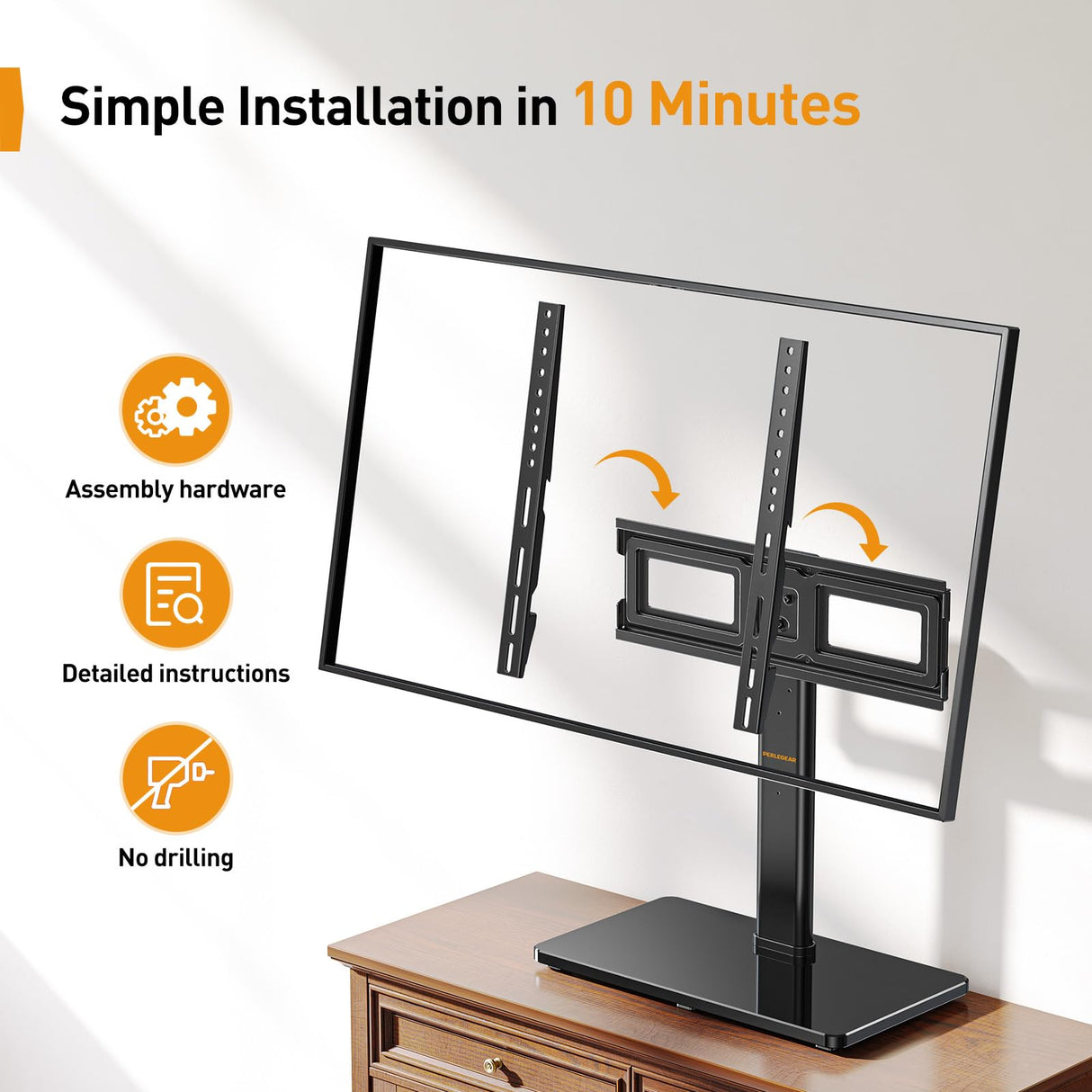 Perlegear Tabletop TV Stand, Universal TV Stand for 23–60 Inch LCD LED OLED TVs, Height Adjustable TV Base Stand with Tempered Glass Base Cable Management,VESA 400x400mm, PGTVS02 Perlegear