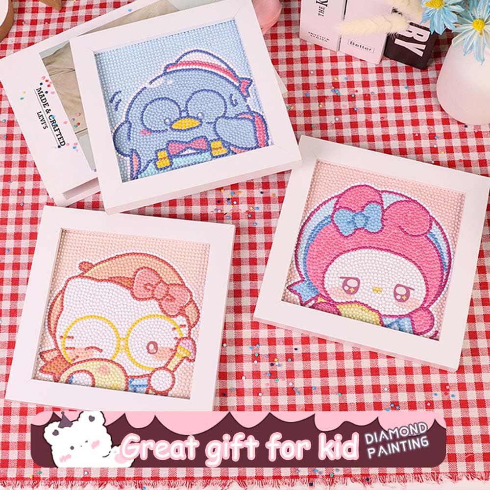 Akutoer Cute Anime 5D Diamond Drawing Kits, Gem Arts & Crafts Supplies with Frames, Cartoon Painting with Diamond, DIY Paint Supplies for Kid(Kitty) Akutoer